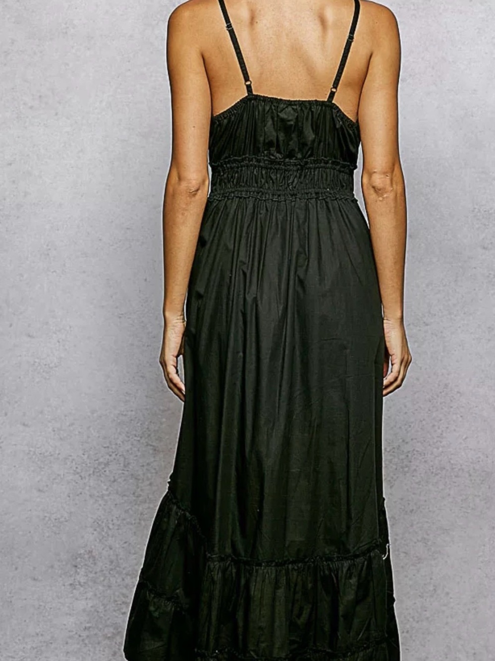 POL Embroidered Detail Tassel Tie Smocked Waist Midi Tierd Cami Dress L - Picture 2 of 6